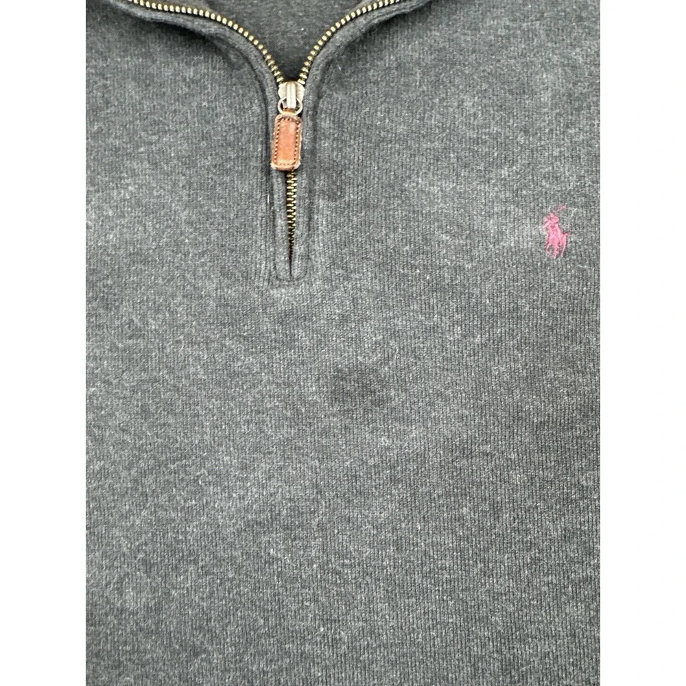 Polo Ralph Lauren Quarter Zip Pullover Sweatshirt Gray Pony Logo Size L